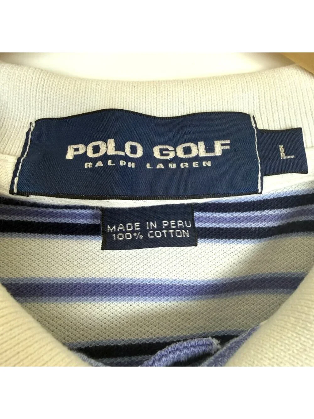 Polo Golf Ralph Lauren Polo Shirt Men L Blue White Striped ¼ Button Pima Cotton